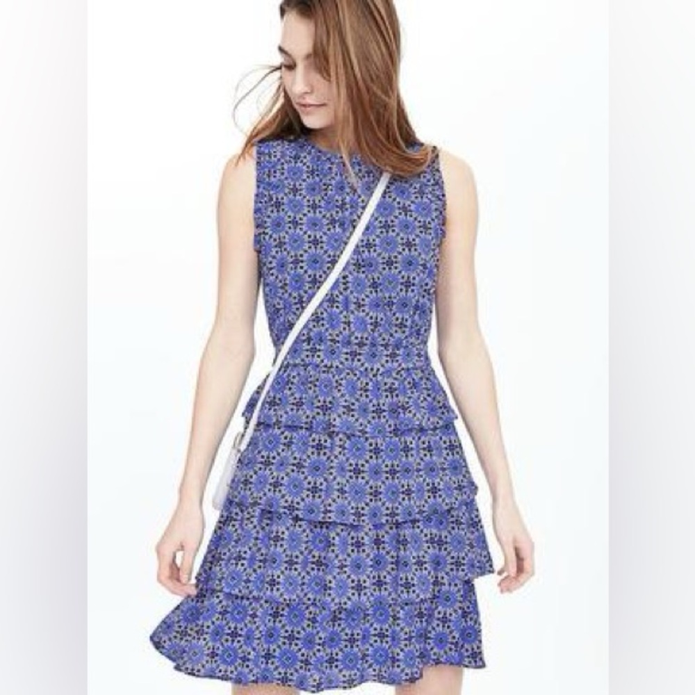 Banana Republic Blue Floral Tiered Dress